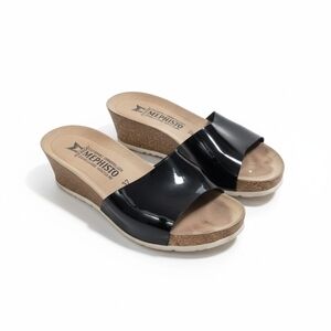 Mephisto Black Patent Cork Wedge Slides